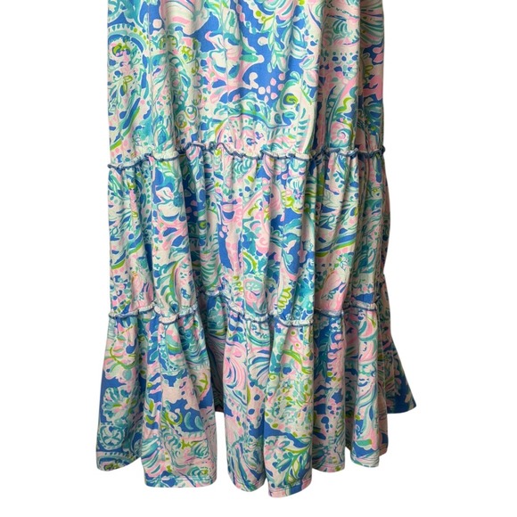 Lilly Pulitzer Dress Women XXL Blue Pink Floral Loro Swing Dream Team Mini Boho - Picture 8 of 12